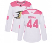 Women Anaheim Ducks #44 Jaycob Megna Authentic White Pink Fashion Hockey Jersey