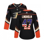 Women Anaheim Ducks #47 Hampus Lindholm Authentic Black USA Flag Fashion Hockey Jersey