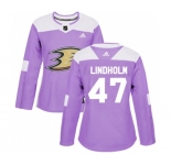 Women Anaheim Ducks #47 Hampus Lindholm Authentic Purple Fights Cancer Practice Hockey Jersey