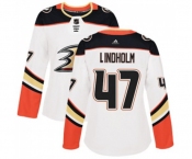 Women Anaheim Ducks #47 Hampus Lindholm Authentic White Away Hockey Jersey