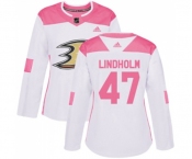 Women Anaheim Ducks #47 Hampus Lindholm Authentic White Pink Fashion Hockey Jersey