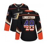 Women Anaheim Ducks #48 Isac Lundestrom Authentic Black USA Flag Fashion Hockey Jersey