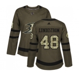 Women Anaheim Ducks #48 Isac Lundestrom Authentic Green Salute to Service Hockey Jersey