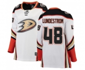 Women Anaheim Ducks #48 Isac Lundestrom Authentic White Away Fanatics Branded Breakaway Hockey Jersey