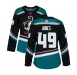 Women Anaheim Ducks #49 Max Jones Authentic Black Teal Alternate Hockey Jersey