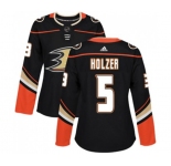 Women Anaheim Ducks #5 Korbinian Holzer Authentic Black Home Hockey Jersey