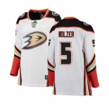 Women Anaheim Ducks #5 Korbinian Holzer Authentic White Away Fanatics Branded Breakaway Hockey Jersey