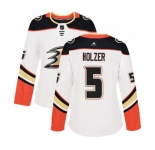Women Anaheim Ducks #5 Korbinian Holzer Authentic White Away Hockey Jersey