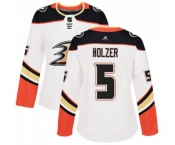 Women Anaheim Ducks #5 Korbinian Holzer Authentic White Away Hockey Jersey