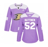 Women Anaheim Ducks #52 Julius Nattinen Authentic Purple Fights Cancer Practice Hockey Jersey