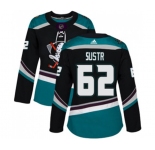 Women Anaheim Ducks #62 Andrej Sustr Authentic Black Teal Alternate Hockey Jersey