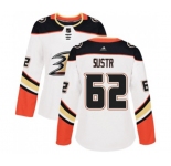 Women Anaheim Ducks #62 Andrej Sustr Authentic White Away Hockey Jersey