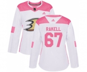 Women Anaheim Ducks #67 Rickard Rakell Authentic White Pink Fashion Hockey Jersey