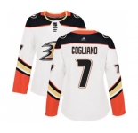 Women Anaheim Ducks #7 Andrew Cogliano Authentic White Away Hockey Jersey