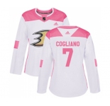 Women Anaheim Ducks #7 Andrew Cogliano Authentic White Pink Fashion Hockey Jersey