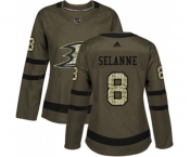 Women Anaheim Ducks #8 Teemu Selanne Authentic Green Salute to Service Hockey Jersey