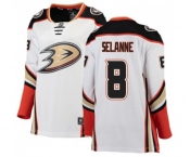 Women Anaheim Ducks #8 Teemu Selanne Authentic White Away Fanatics Branded Breakaway Hockey Jersey