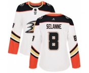 Women Anaheim Ducks #8 Teemu Selanne Authentic White Away Hockey Jersey