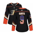 Women Anaheim Ducks #9 Paul Kariya Authentic Black USA Flag Fashion Hockey Jersey