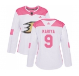 Women Anaheim Ducks #9 Paul Kariya Authentic White Pink Fashion Hockey Jersey
