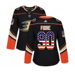 Women Anaheim Ducks #90 Giovanni Fiore Authentic Black USA Flag Fashion Hockey Jersey