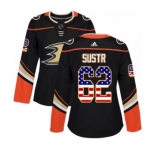Women's Adidas Anaheim Ducks #62 Andrej Sustr Authentic Black USA Flag Fashion NHL Jersey