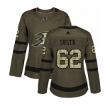 Women's Adidas Anaheim Ducks #62 Andrej Sustr Authentic Green Salute to Service NHL Jersey