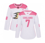Women's Adidas Anaheim Ducks #7 Andrew Cogliano Authentic White-Pink Fashion NHL Jersey