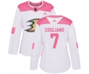Women's Adidas Anaheim Ducks #7 Andrew Cogliano Authentic White-Pink Fashion NHL Jersey