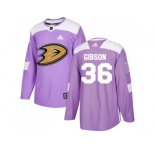 Youth Adidas Anaheim Ducks #36 John Gibson Purple Authentic Fights Cancer Stitched NHL Jersey