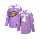 Youth Adidas Anaheim Ducks #4 Cam Fowler Purple Authentic Fights Cancer Stitched NHL Jersey