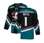 Youth Anaheim Ducks #1 Lukas Dostal Authentic Black Teal Alternate Hockey Jersey