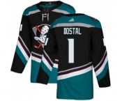 Youth Anaheim Ducks #1 Lukas Dostal Authentic Black Teal Alternate Hockey Jersey