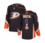 Youth Anaheim Ducks #1 Lukas Dostal Authentic Black USA Flag Fashion Hockey Jersey