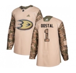 Youth Anaheim Ducks #1 Lukas Dostal Authentic Camo Veterans Day Practice Hockey Jersey