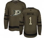 Youth Anaheim Ducks #1 Lukas Dostal Authentic Green Salute to Service Hockey Jersey