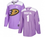 Youth Anaheim Ducks #1 Lukas Dostal Authentic Purple Fights Cancer Practice Hockey Jersey