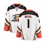 Youth Anaheim Ducks #1 Lukas Dostal Authentic White Away Fanatics Branded Breakaway Hockey Jersey