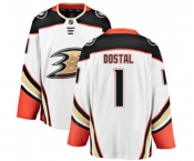 Youth Anaheim Ducks #1 Lukas Dostal Authentic White Away Fanatics Branded Breakaway Hockey Jersey