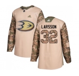 Youth Anaheim Ducks #32 Jacob Larsson Authentic Camo Veterans Day Practice Hockey Jersey