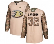Youth Anaheim Ducks #32 Jacob Larsson Authentic Camo Veterans Day Practice Hockey Jersey