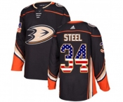 Youth Anaheim Ducks #34 Sam Steel Authentic Black USA Flag Fashion Hockey Jersey