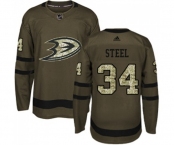 Youth Anaheim Ducks #34 Sam Steel Authentic Green Salute to Service Hockey Jersey