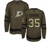 Youth Anaheim Ducks #35 Jean-Sebastien Giguere Authentic Green Salute to Service Hockey Jersey
