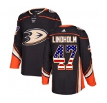 Youth Anaheim Ducks #47 Hampus Lindholm Authentic Black USA Flag Fashion Hockey Jersey