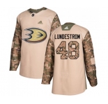 Youth Anaheim Ducks #48 Isac Lundestrom Authentic Camo Veterans Day Practice Hockey Jersey