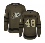 Youth Anaheim Ducks #48 Isac Lundestrom Authentic Green Salute to Service Hockey Jersey