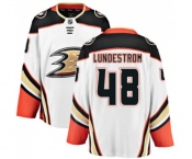 Youth Anaheim Ducks #48 Isac Lundestrom Authentic White Away Fanatics Branded Breakaway Hockey Jersey