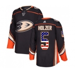 Youth Anaheim Ducks #5 Korbinian Holzer Authentic Black USA Flag Fashion Hockey Jersey
