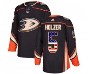 Youth Anaheim Ducks #5 Korbinian Holzer Authentic Black USA Flag Fashion Hockey Jersey
